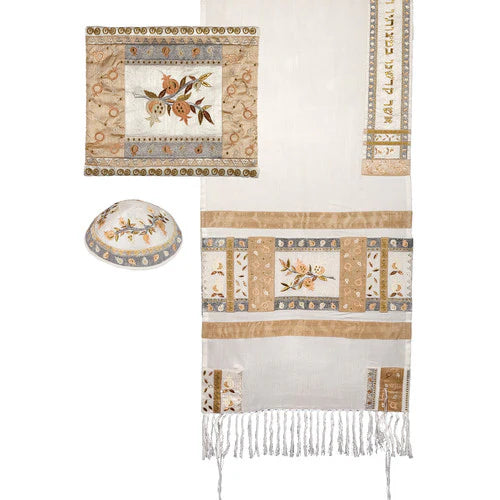 Golden Pomegranates  Full Embroidery Tallit 20"x75" Tallis by Emanuel Judaica