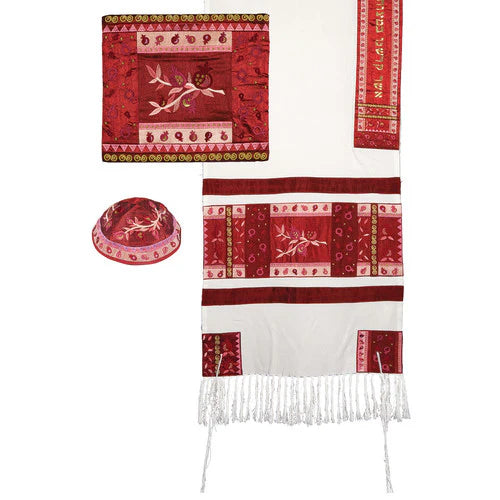 Pomegranates  Full Embroidery Tallit 20"x75" Tallis by Emanuel Judaica
