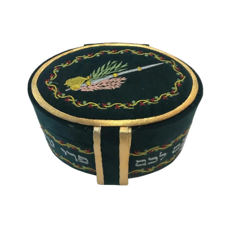 Embroidered Velvet Etrog Box With Handle Green or Red