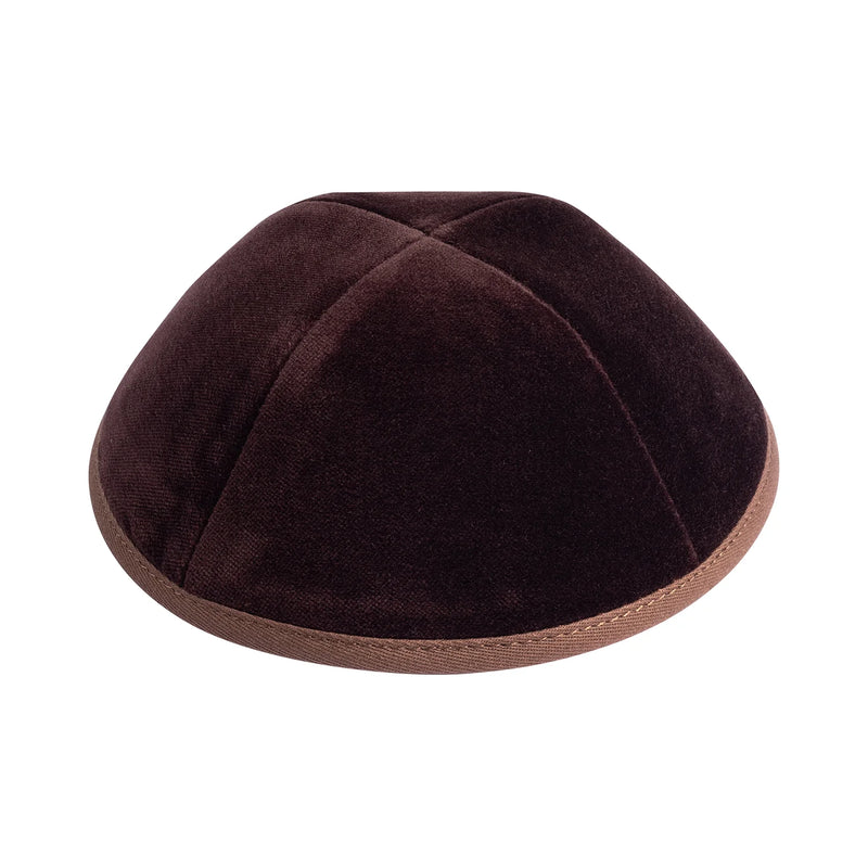 Brown Velvet Kippah 4 Part Plain Yarmulke With Rim Exceptional Quality by IKippah