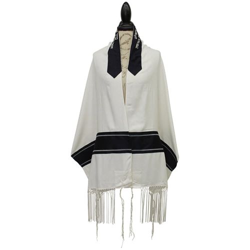 Designer Viscose Men's Tallit Talis Navy Silver With Macrame Fringes Set of 4 Made By Galilee Silk