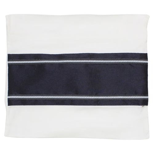 Designer Viscose Men's Tallit Talis Navy Silver With Macrame Fringes Set of 4 Made By Galilee Silk