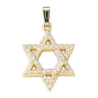 14K Yellow Gold Embossed Finish Star of David - Magen David Medium Size Pendant (Chain optional)