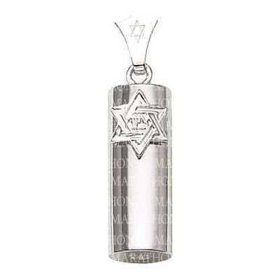 925 Sterling Silver Oval Mezuzah Pendant Star of David Zion Stainless Steel 18" Chain
