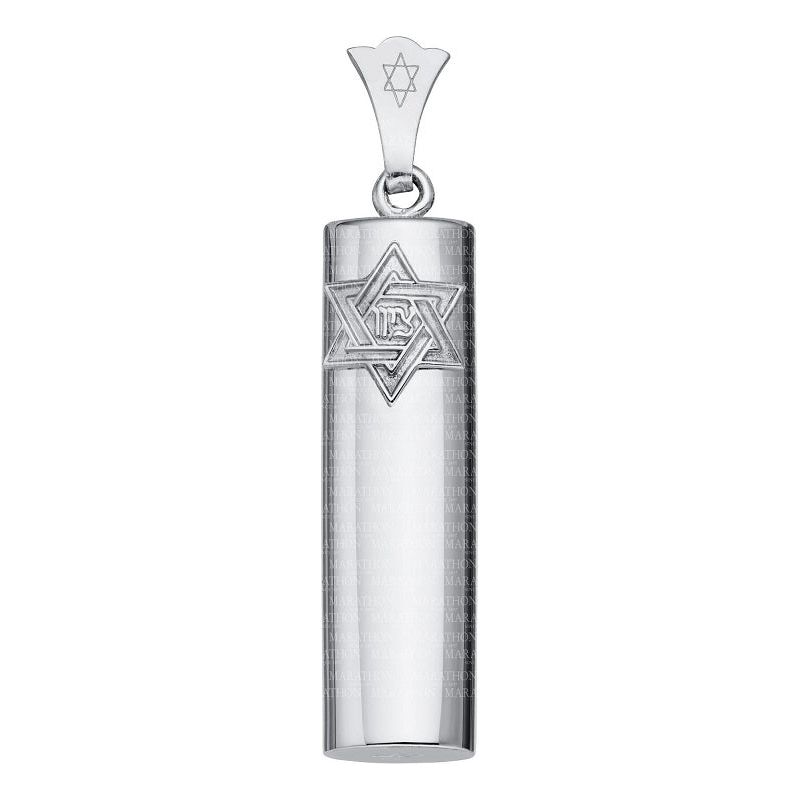 925 Sterling Silver Oval Mezuzah Pendant 1" Star of David Zion With Stainless Steel 24" Necklace