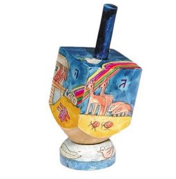 Noach's Arch Artistic Wood Dreidel with Base Hand Painted by Yair Emanuel