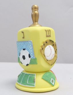 Yellow Polystone All Sports Dreidel and Stand Comes in a gift box