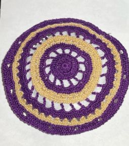 Lace Crochet Kippah Ladies Yarmulke Hair Covering in Purple Gold Hand Made in USA