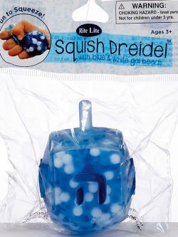 Squish Dreidel TM Filled With Blue And White Gel Beads