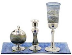 Artistic Fused Glass 925 Sterling Silver Havdalah Set of 4 (Made by Sherman)